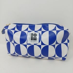 Estee Lauder Lisa Perry Blue White Geometric Faux Leather Cosmetic Makeup Bag
